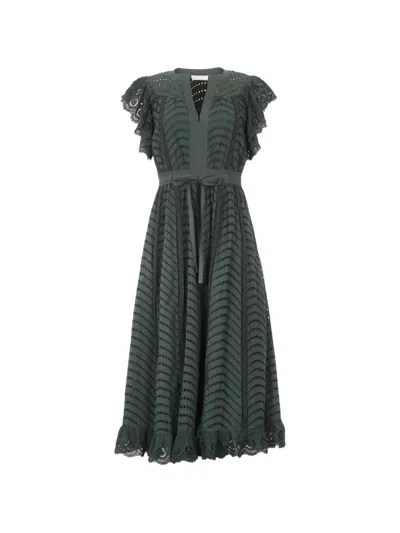 Ulla Johnson Olga Ruffled Maxi Dress In Green
