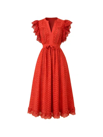 Ulla Johnson Olga Ruffled V-neck Midi Dress In Red
