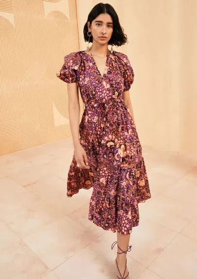 Pre-owned Ulla Johnson Olina Floral Midi Dress, Black Currant Size 2, 4 $470