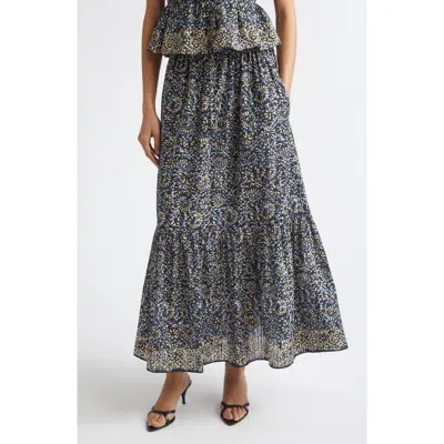 Ulla Johnson Olina Print Tiered Cotton Maxi Skirt In Blue