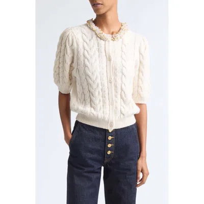 Ulla Johnson Olivia Embellished Merino Wool & Cashmere Cardigan In White