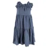 Ulla Johnson Olivia Mini Off The Shoulder Tiered Dress In Blue Tencel In Blue