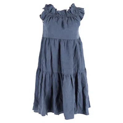 Ulla Johnson Olivia Mini Off The Shoulder Tiered Dress In Blue Tencel