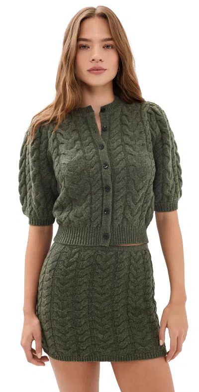 Ulla Johnson Olivia Puff Knit Cardigan Militaire In Green