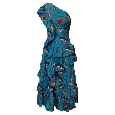 Ulla Johnson Ondine Floral Ruffled Midi One-shoulder Dress In Multicolored Cotton