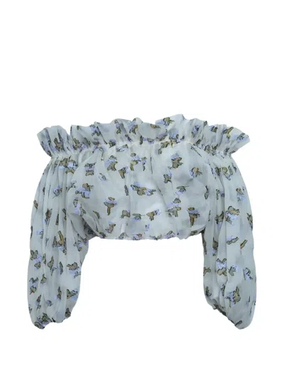 Ulla Johnson Ondine Floral-print Ruffled Top In Blue