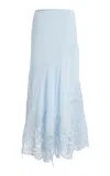 Ulla Johnson Oona Embroidered Silk Crepe De Chine Midi Skirt In Blue