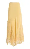 Ulla Johnson Oona Embroidered Silk Crepe De Chine Midi Skirt In Yellow
