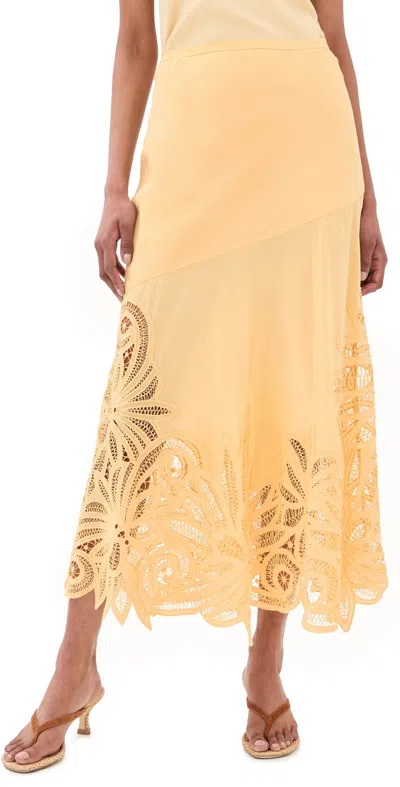 Ulla Johnson Oona Lace Applique Silk Skirt Dandelion In Orange