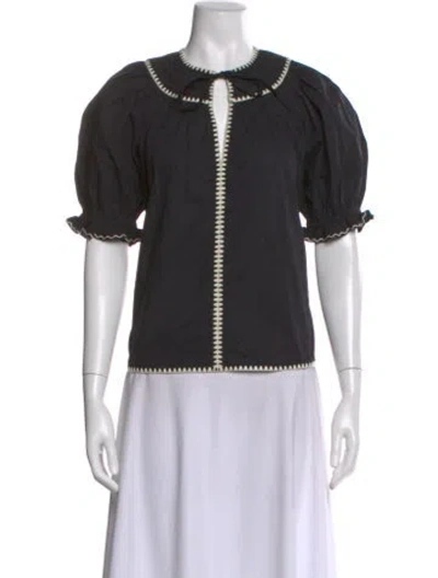 Pre-owned Ulla Johnson Open Front Short Sleeve Blouse In Black