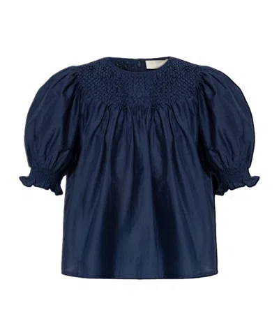 Ulla Johnson Open-necked Black Shirt In Blue