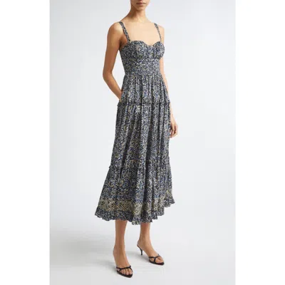 Ulla Johnson Ophelia Floral Print Sleeveless Tiered Maxi Dress In Black