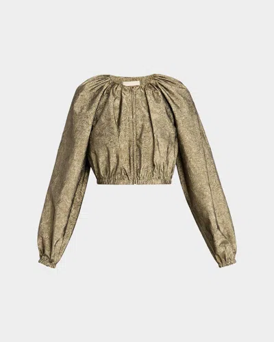 Ulla Johnson Orielle Metallic Taffeta Bomber Jacket In Brown