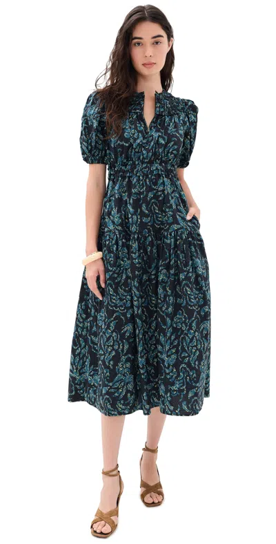 Ulla Johnson Othella Short Sleeve Cotton Dress Midnight