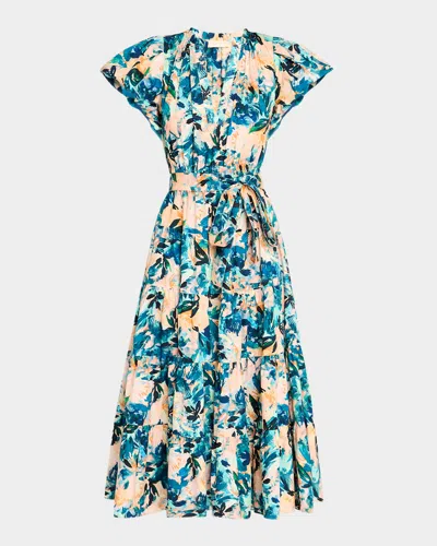 ULLA JOHNSON OTTILIE FLORAL TIERED MIDI DRESS