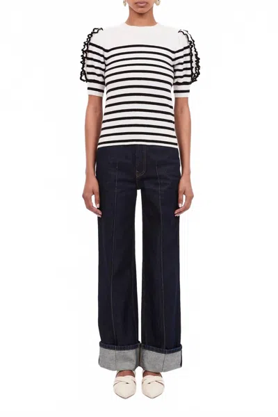 ULLA JOHNSON OTTILIE STRIPED TOP IN BLACK STRIPE