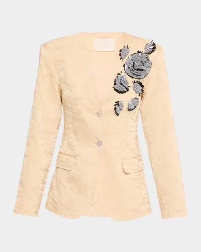 Ulla Johnson Otto Embroidered Satin Jacket In Neutral