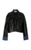 Ulla Johnson Painter Coated Chambray Linen Jacket In Dark Green