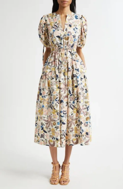 Ulla Johnson Paisley Floral Cotton Midi Dress In Neutral