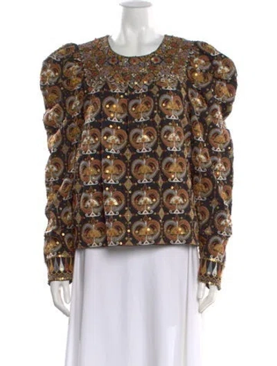 Pre-owned Ulla Johnson Paisley Print Crew Neck Blouse In Black