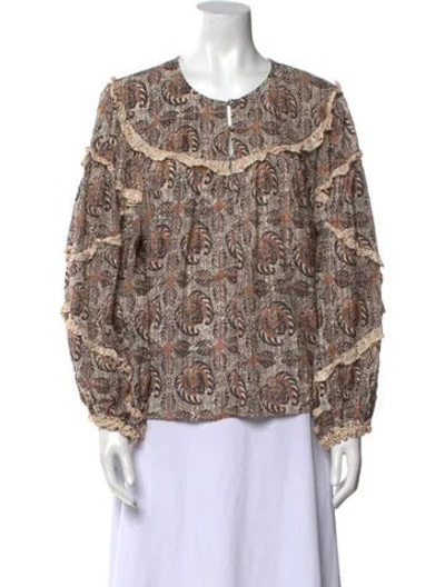 Pre-owned Ulla Johnson Paisley Print Crew Neck Blouse In Brown