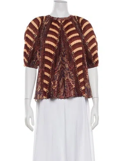 Pre-owned Ulla Johnson Paisley Print Crew Neck Blouse In Brown