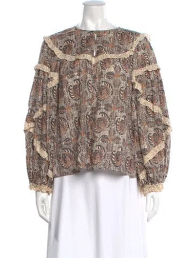 Pre-owned Ulla Johnson Paisley Print Crew Neck Blouse In Brown