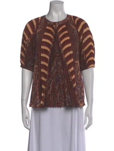Pre-owned Ulla Johnson Paisley Print Crew Neck Blouse In Brown