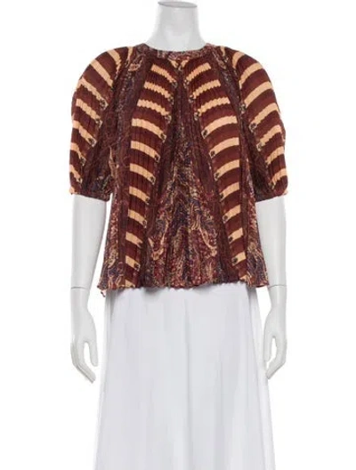 Pre-owned Ulla Johnson Paisley Print Crew Neck Blouse In Brown