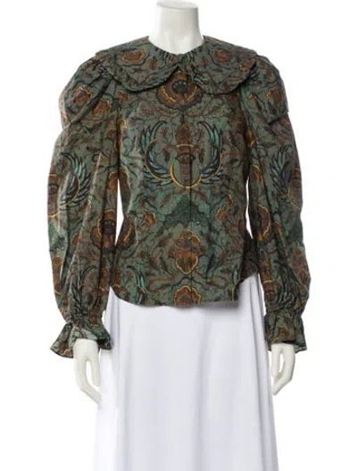 Pre-owned Ulla Johnson Paisley Print Crew Neck Blouse In Green