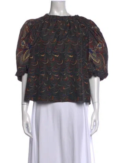 Pre-owned Ulla Johnson Paisley Print Crew Neck Blouse In Green