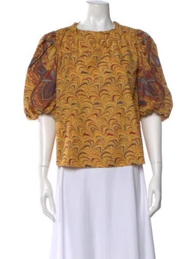 Pre-owned Ulla Johnson Paisley Print Crew Neck Top In Yellow