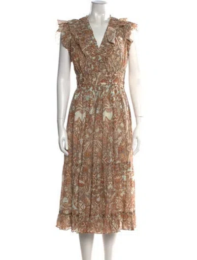 Pre-owned Ulla Johnson Paisley Print Midi Length Dress In Brown
