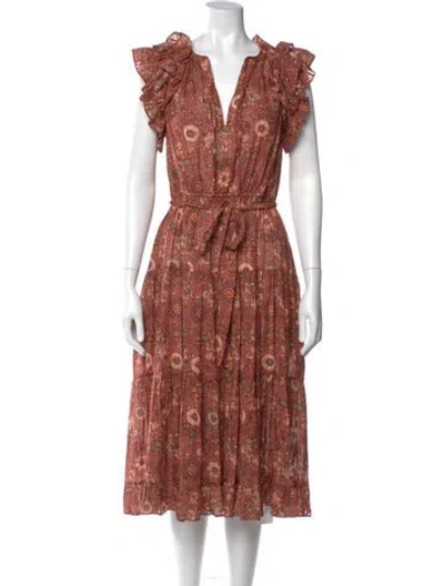 Pre-owned Ulla Johnson Paisley Print Midi Length Dress In Burgundy