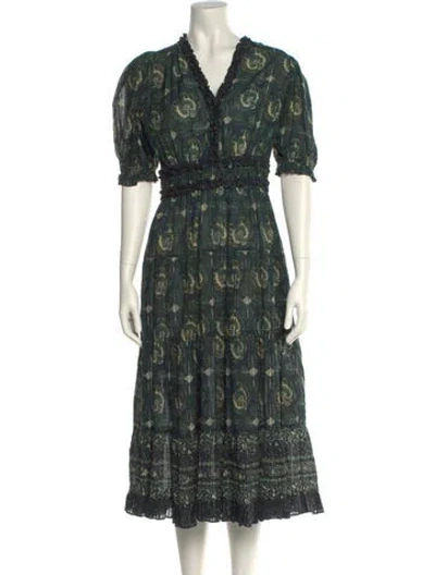 Pre-owned Ulla Johnson Paisley Print Midi Length Dress In Green