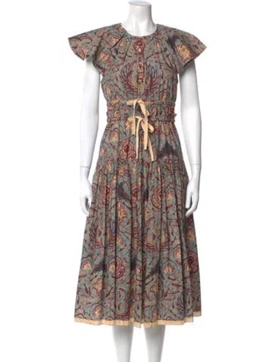 Pre-owned Ulla Johnson Paisley Print Midi Length Dress In Green