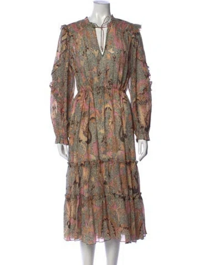 Pre-owned Ulla Johnson Paisley Print Midi Length Dress In Neutral