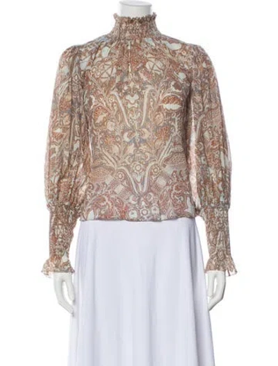 Pre-owned Ulla Johnson Paisley Print Mock Neck Blouse In Brown