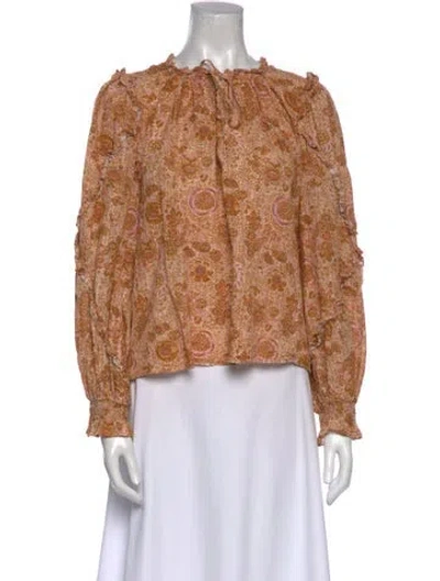 Pre-owned Ulla Johnson Paisley Print Mock Neck Blouse In Neutral