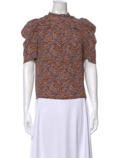 Pre-owned Ulla Johnson Paisley Print Mock Neck Blouse In Red