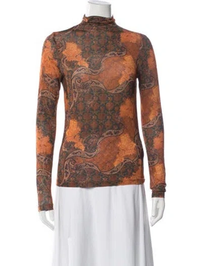 Pre-owned Ulla Johnson Paisley Print Mock Neck Top In Brown