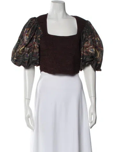 Pre-owned Ulla Johnson Paisley Print Square Neckline Crop Top In Brown