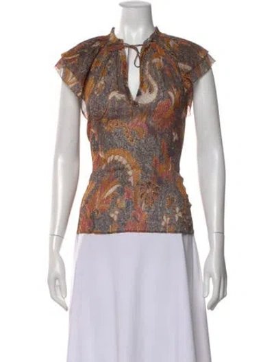 Pre-owned Ulla Johnson Paisley Print Tie Neck Blouse