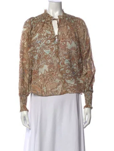 Pre-owned Ulla Johnson Paisley Print Tie Neck Blouse In Metallic/neutrals