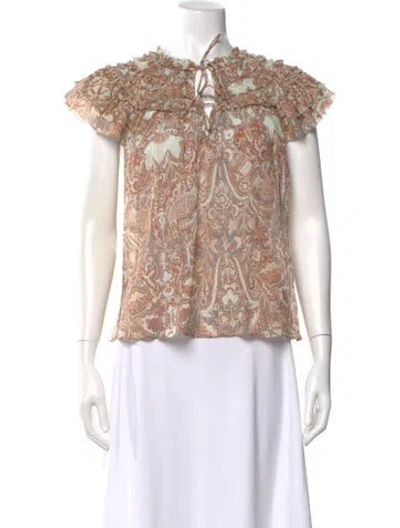 Pre-owned Ulla Johnson Paisley Print Tie Neck Blouse In Neutral
