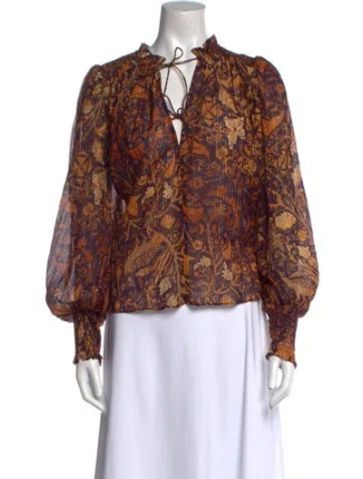 Pre-owned Ulla Johnson Paisley Print Tie Neck Blouse In Orange