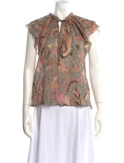 Pre-owned Ulla Johnson Paisley Print Tie Neck Blouse In Orange