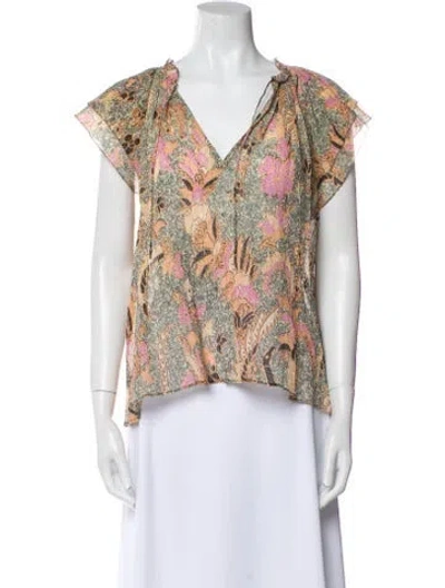 Pre-owned Ulla Johnson Paisley Print V-neck Blouse In Blue