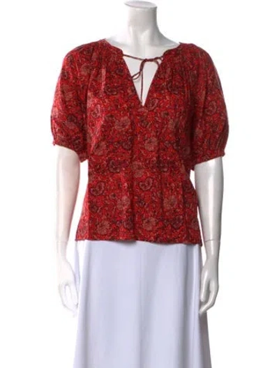 Pre-owned Ulla Johnson Paisley Print V-neck Blouse In Red