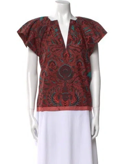 Pre-owned Ulla Johnson Paisley Print V-neck Top In Orange